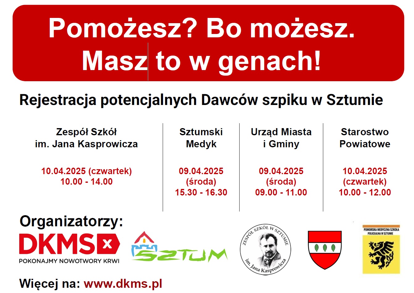 grafika z infomacją o terminach rejestracji potencjalnych dawców szpiku